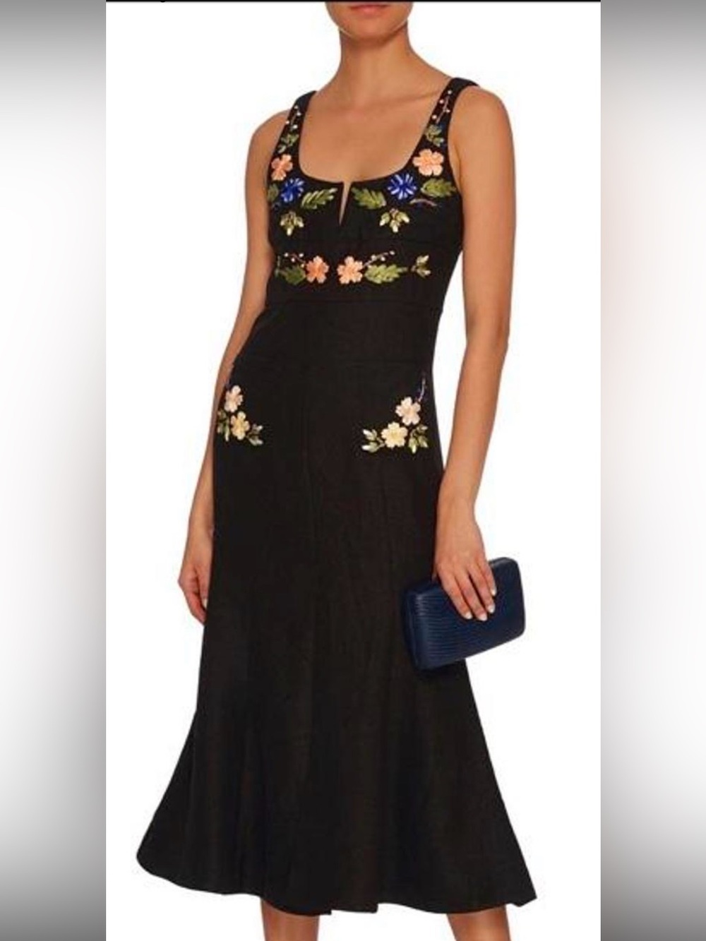 AILCE MCCALL RAINBOW CITY BLACK SLEEVELESS MIDI DRESS W/ FLORAL EMBROIDERY SZ 10